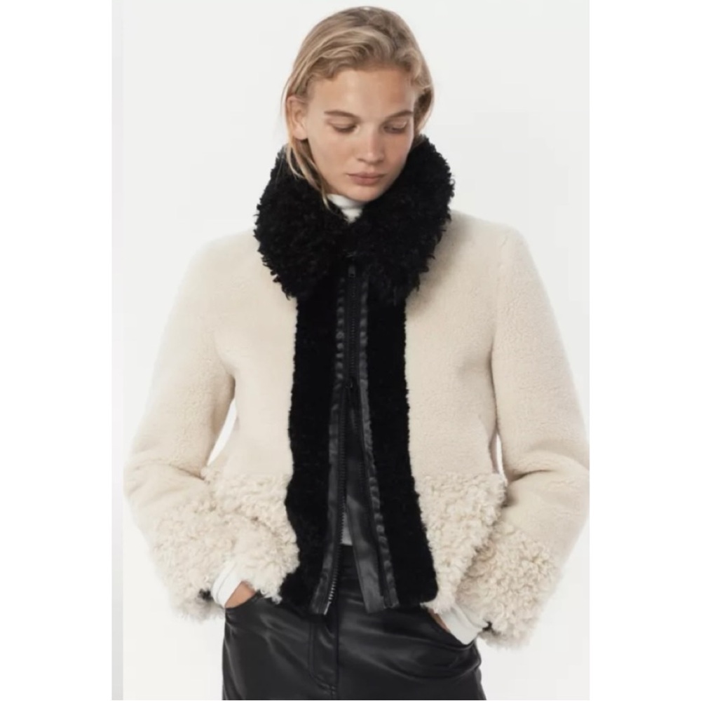 NWT Zara Collection Patchwork Faux Fur Jacket sz M